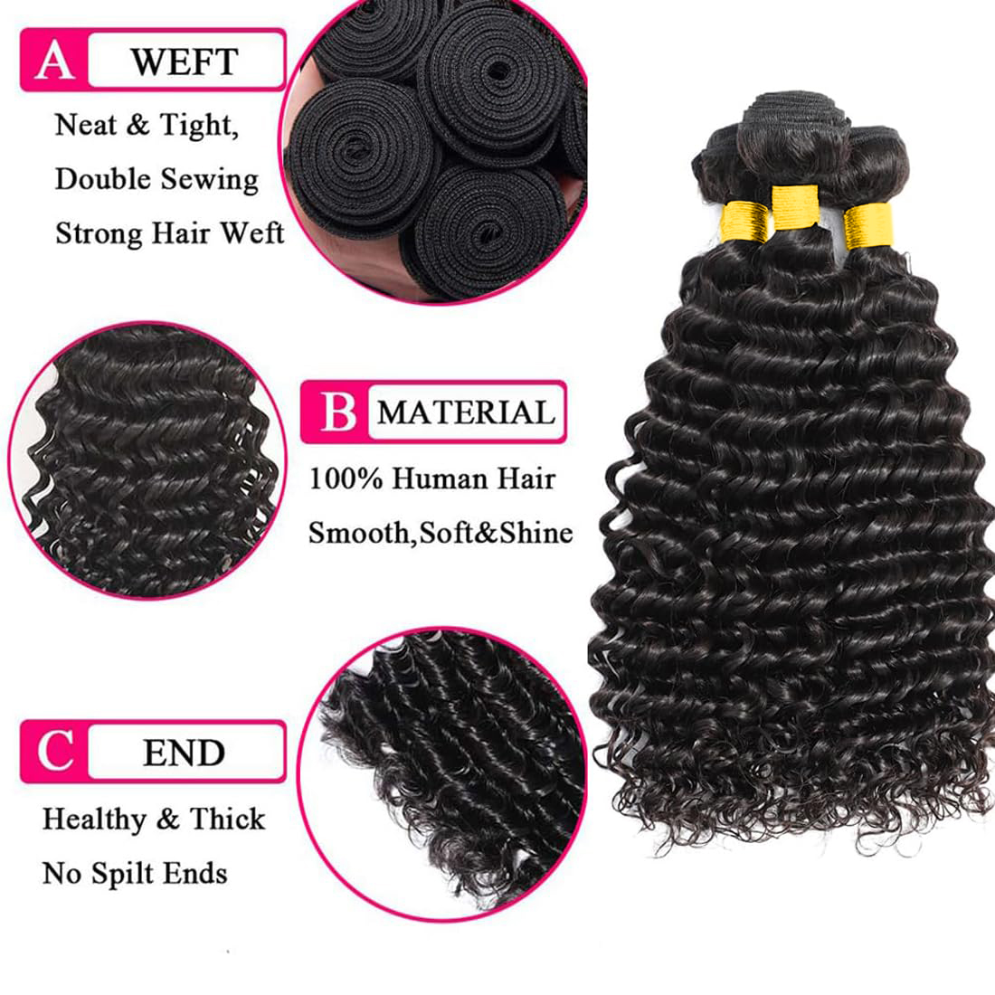 Capelli Umani Vergini Brasilia - Deep Wave 3 Bundles With Closure recensione e prezzo